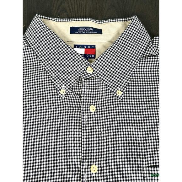 Vintage 2000 Tommy Hilfiger Gingham Button Down Shirt XXL Black & White Y2K - Picture 6 of 11